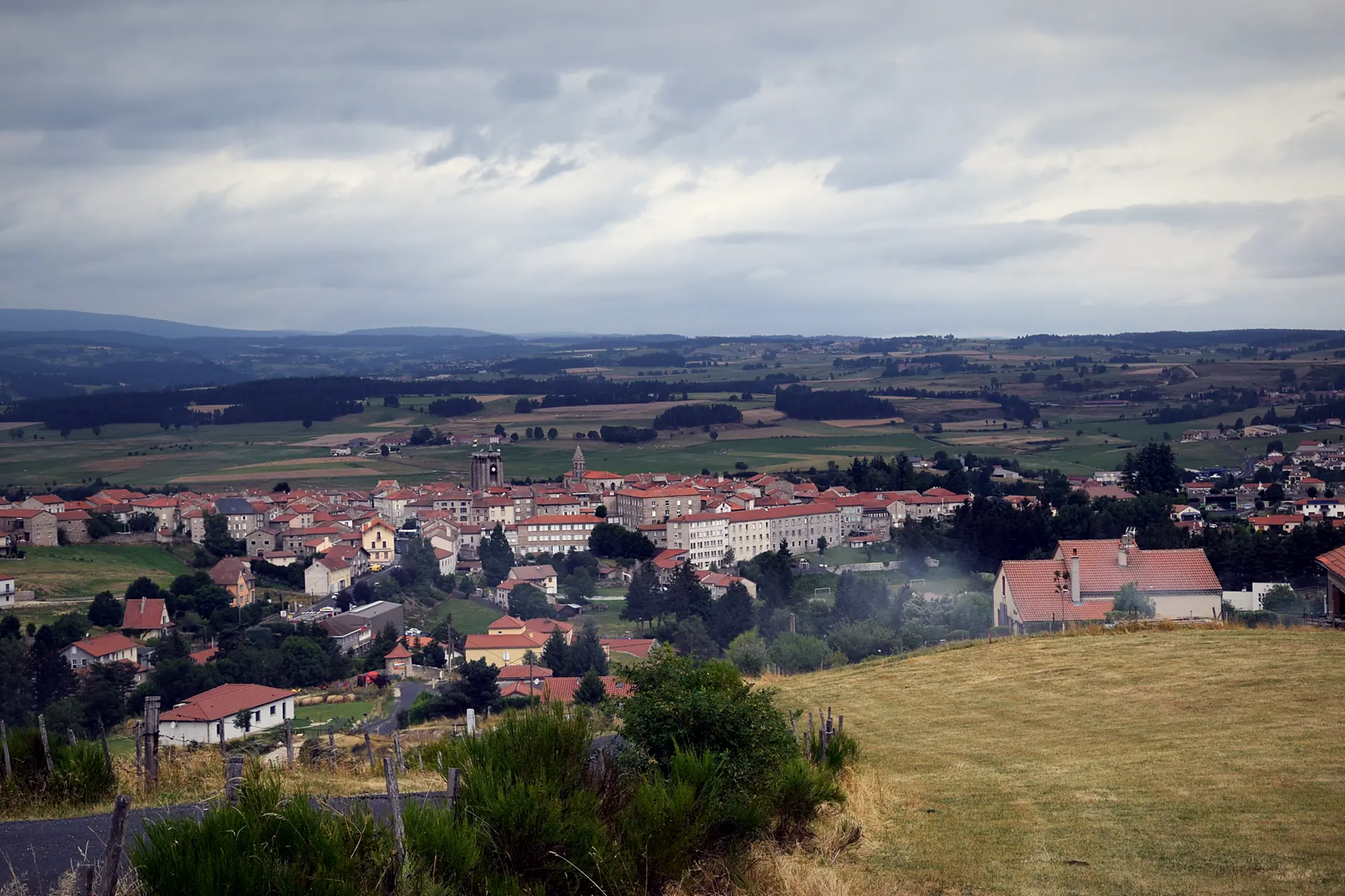 View over the town of Saugues in the Margeride